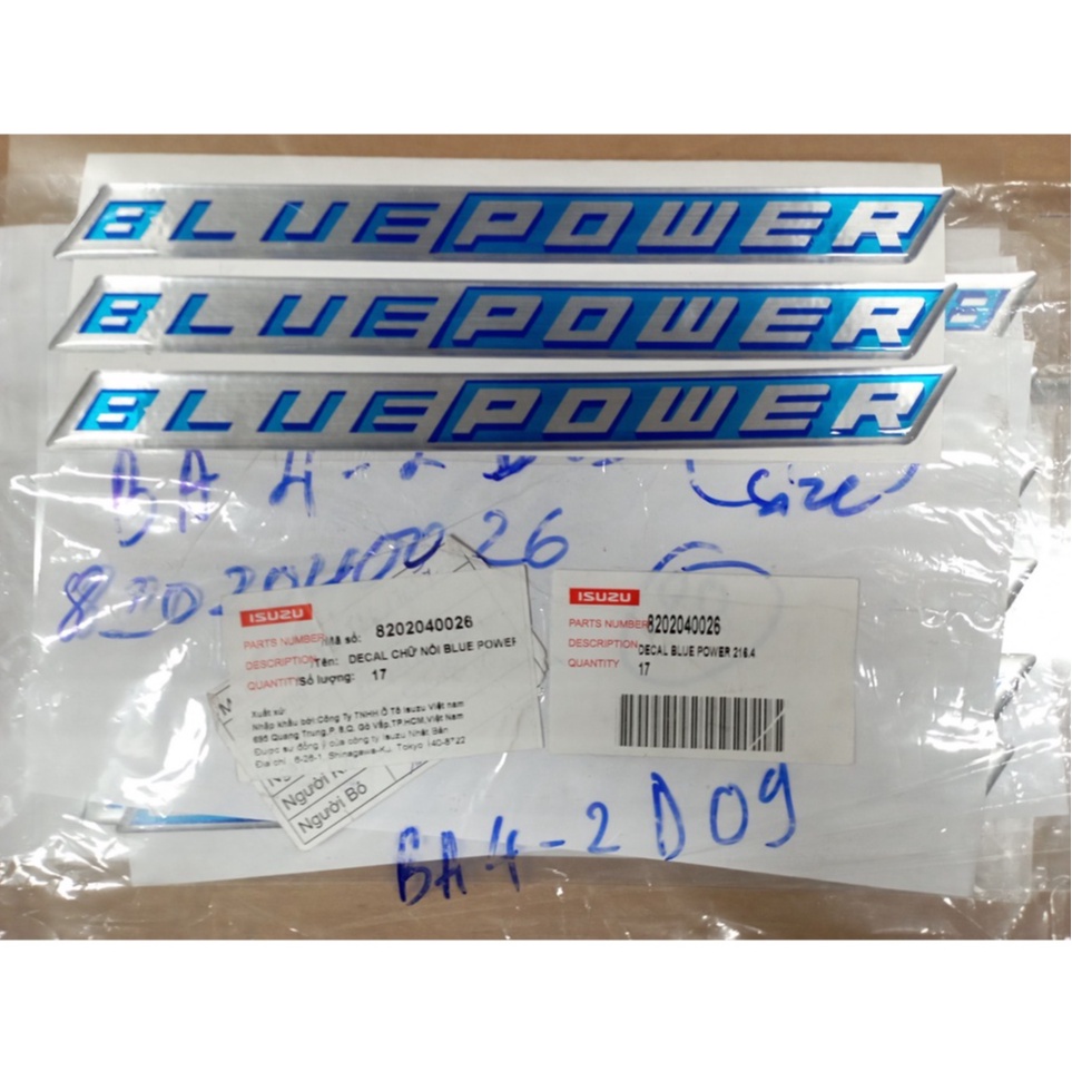 Decal chữ BLUEPOWER dành cho dòng xe ISUZU hàng chính hãng
