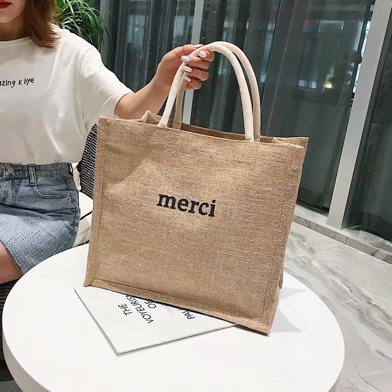 Túi Cói Đi Biển Vintage Merci Hotrend