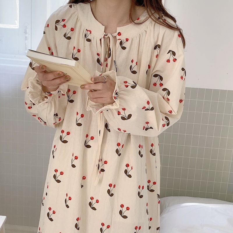 Đầm ngủ dáng dài form rộng thiết kế mới ngọt ngào thời trang mùa thu theo phong cách hàn quốc cho nữ