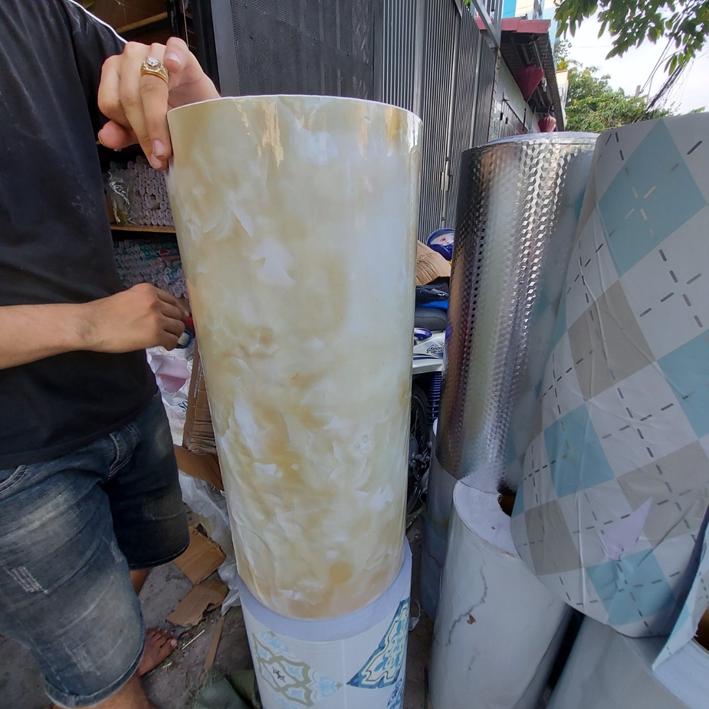 Decal tráng nhôm dán bếp ĐÁ HOA CƯƠNG VÂN MÂY khổ 60cm có keo sẵn - giá bán 1 mét