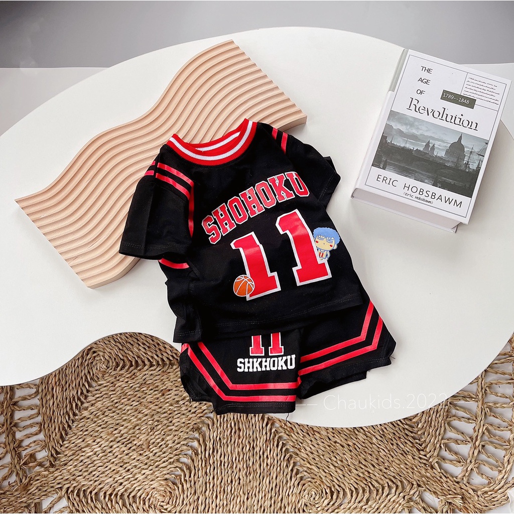 Bộ bé trai, bộ quần áo cộc tay thể thao SHKHOKU khỏe khoắn chất cotton QC cho bé