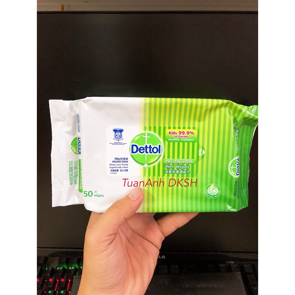 Khăn ướt Dettol kháng khuẩn. Hàng chính hãng DKSH Việt Nam.