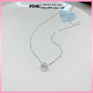 Dây chuyền bạc pink jewelry, dây chuyền khối lập phương cube bạc 925 pjdc04