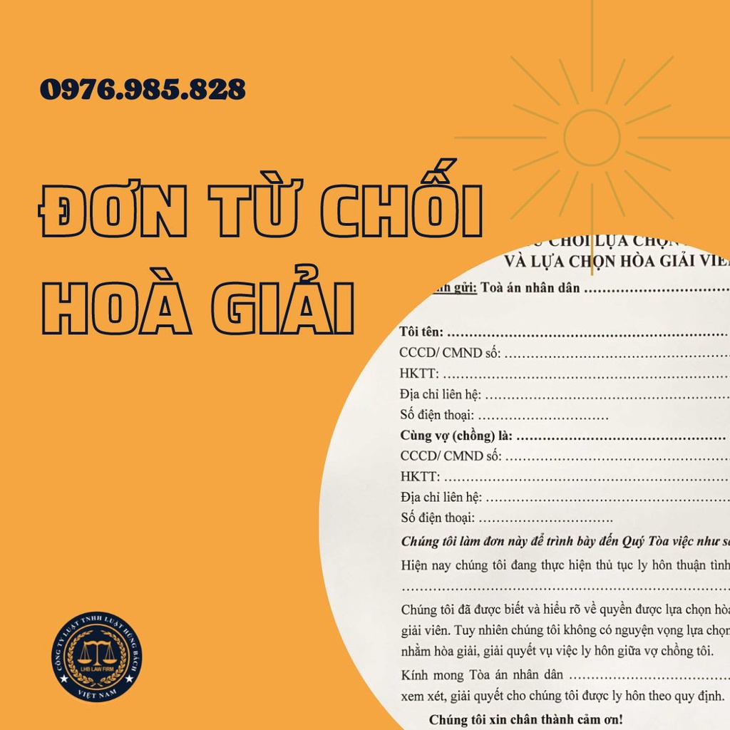 Đơn từ chối lựa chọn hòa giải khi ly hôn