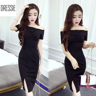 [HÌNH THẬT] Váy Áo Đầm Ôm Body Cao Cấp DRESSIE Trễ Vai Xẻ Tà Thời Trang Nữ Đẹp Xinh Xắn Dạo Phố Dự Tiệc - DB90 (Đen)