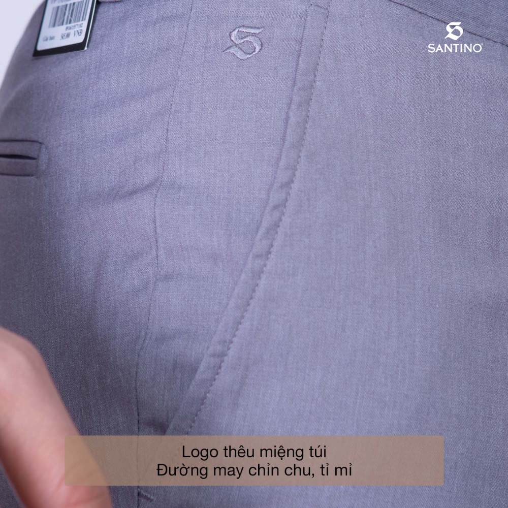 Quần Tây công sở Sợi Tre SANTINO cao cấp, màu ghi form ôm nhẹ, thoáng mát chống nhăn, kháng khuẩn và tia UV - Q065