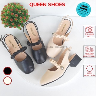 Dép sandal nữ 3p hài sục quai chun đế vuông da mềm đính nơ thời trang