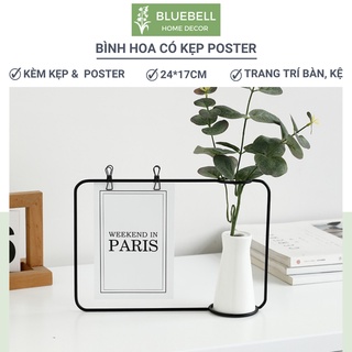 Lọ Hoa Trang Trí Có Khung Kẹp Ảnh, Poster Để Bàn, Bình Cắm Bông Gốm Sứ Có Kẹp Poster