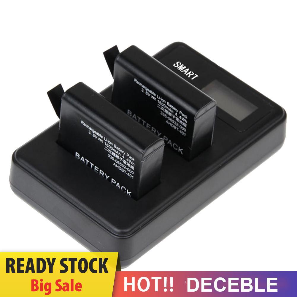 Deceble AHDBT-401 LCD Dual Port USB Battery Charger for GoPro Hero 4 Action Camera