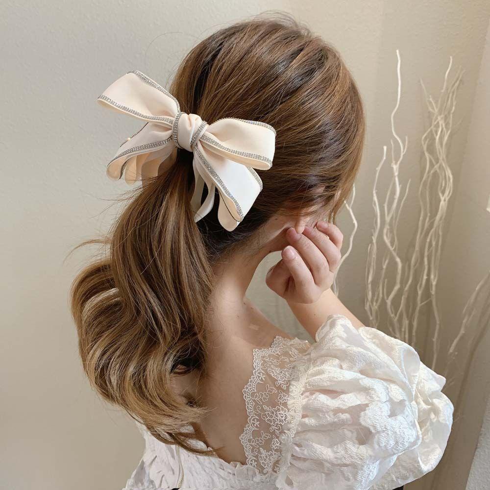 CLEOES Kẹp Tóc Đuôi Ngựa Vải Satin Đính Nơ Kiểu Hàn Quốc Dễ Thương Cho Bạn Gái