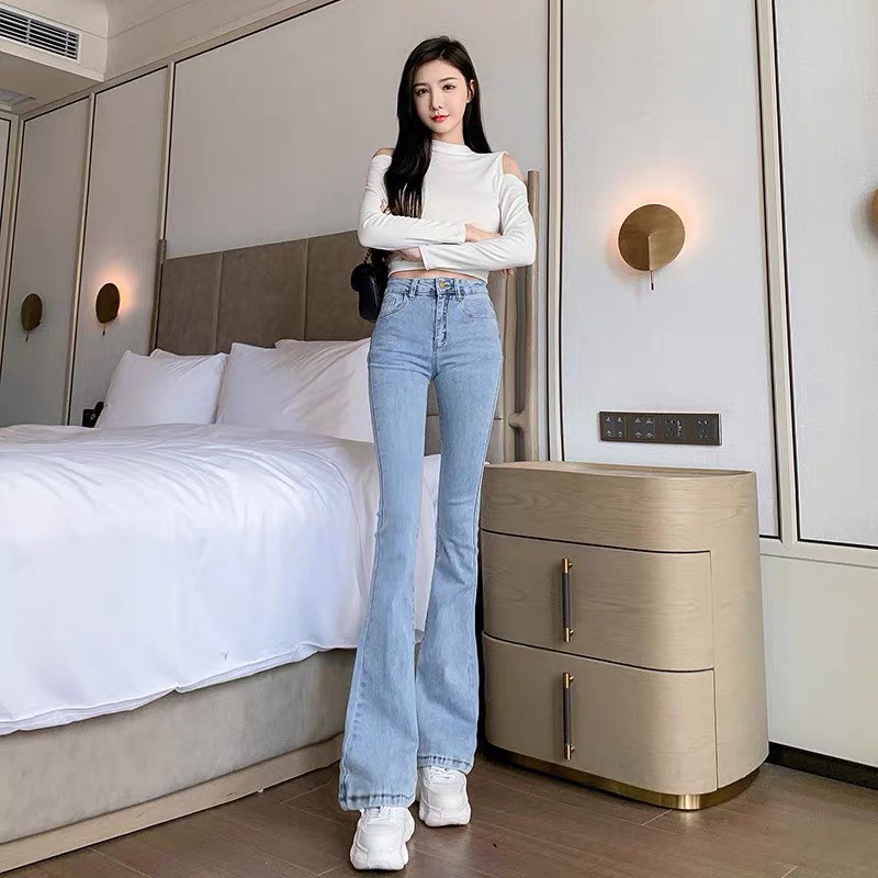 Quần Bò Nữ Ống Loe TDSHOPNT Quần Jean Co Giãn Cạp Cao Hot Trend 2022 Q21