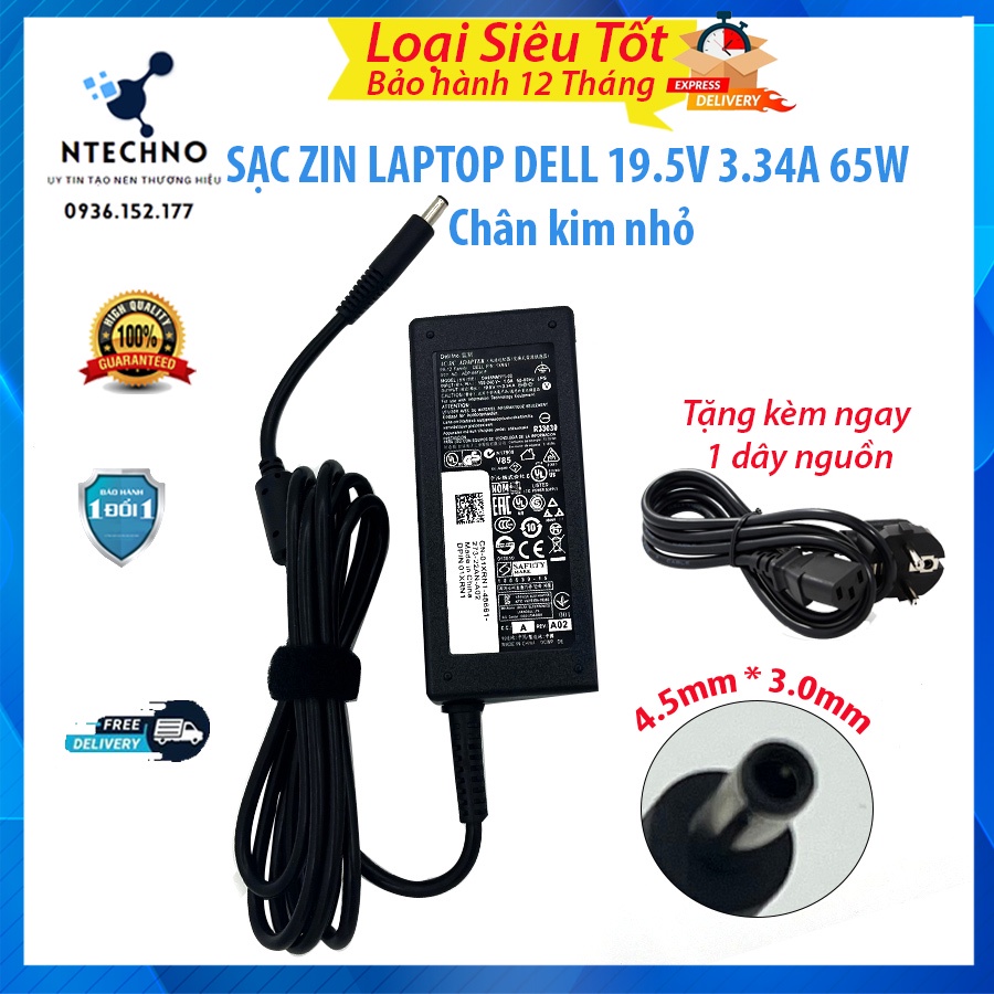 Sạc Zin Laptop Dell 19.5V 3.34A 65W chân kim nhỏ 4.5*3.0mm dùng cho inspiron 13 14 15 3000 5000 7000 3451 3458 5558 5559