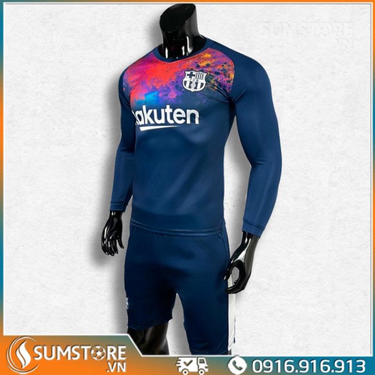 Quần Áo Đá Banh Thể Thao Nam Nữ 2021,Áo Barca Đen Tập Dài Tay DK *