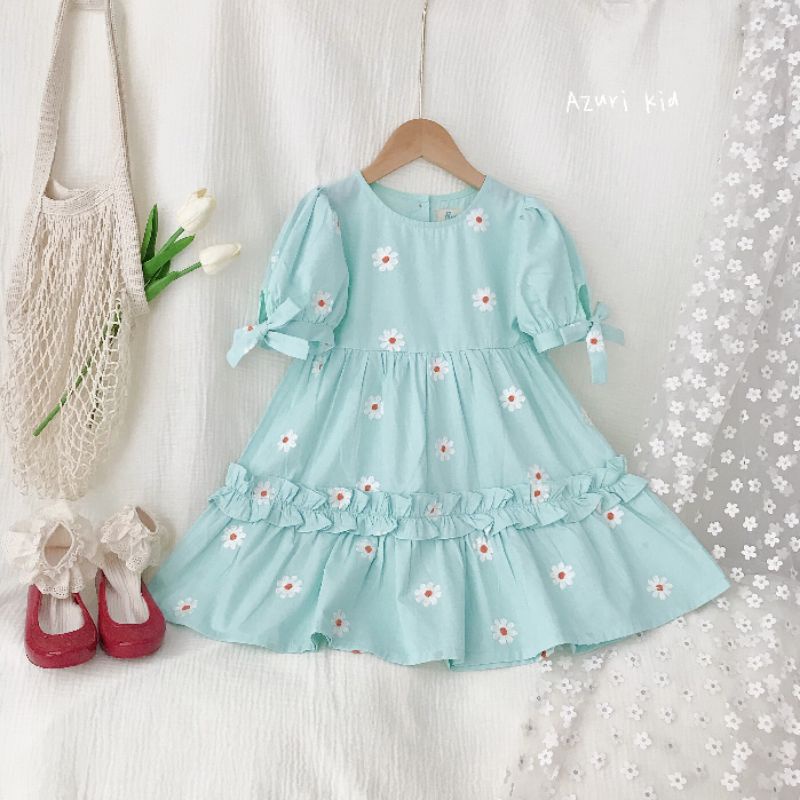 Đầm công chúa tiểu thư babydoll thêu hoa nhí bé 14-38kg