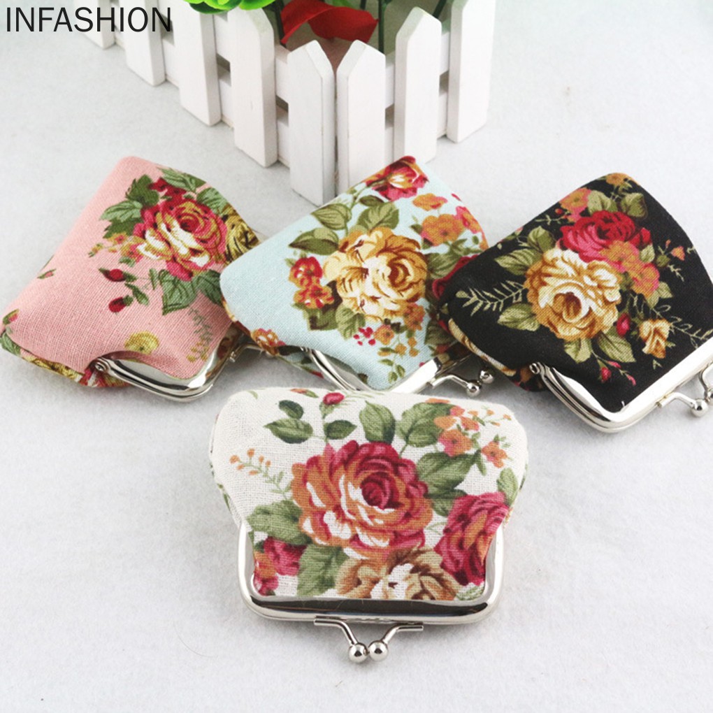 Ví Mini Đựng Tiền Xu Họa Tiết Hoa Dễ Thương Cho Nữ