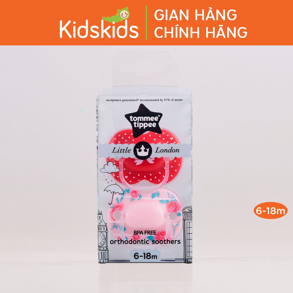 [Mã FMCGM50 - 8% đơn 250K] Ty ngậm cho bé Tommee Tippee Little London 6-18 tháng (vỉ 2 cái) - Hồng/Đỏ