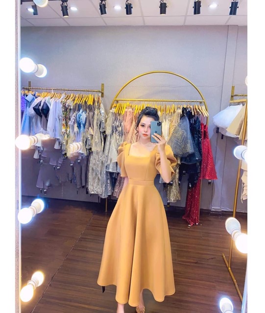 Đầm xòe dự tiệc cổ vuông tay ngắn phồng TRIPBLE T DRESS - size S/M/L/XL - MS211V