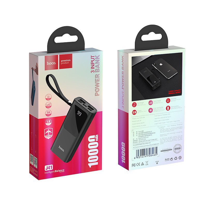 Pin sạc dự phòng Hoco J41 Intelligent Balance 10000mAh lõi Polymer 3 cổng input