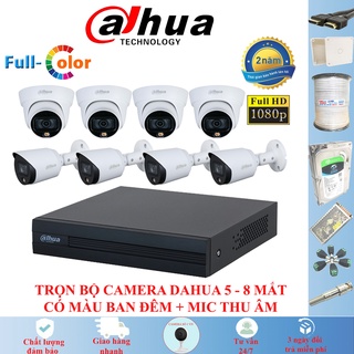 Trọn Bộ Camera Dahua 2.0MP Có màu ban đêm Full HD 1080P, 5-8 mắt camera full phụ kiện lắp đặt