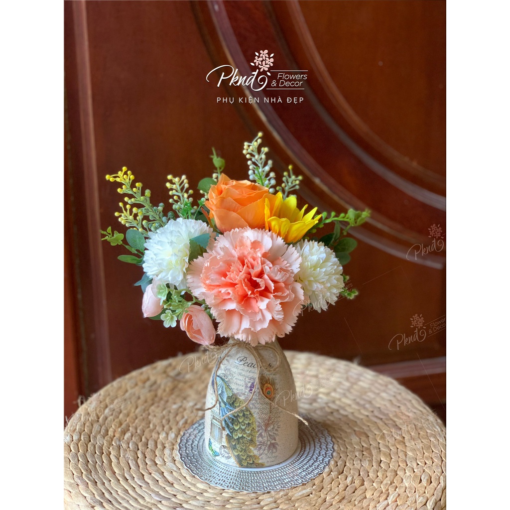 [Mã BMBAU50 giảm 7% đơn 99K] Bình hoa giả trang trí phòng khách đẹp PKND FLOWERS &amp; DECOR