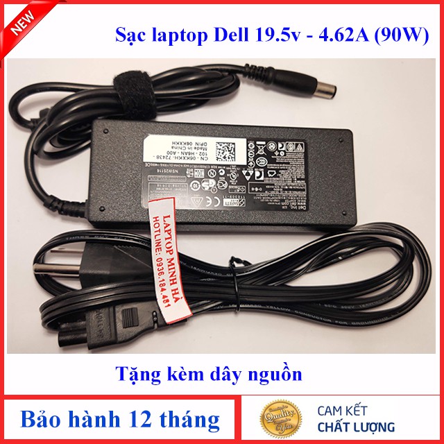 Sạc laptop Dell 19.5V 4.62A (90W) Chân kim TO - Tặng kèm dây nguồn - Bảo hành 12 tháng lỗi đổi hàng mới