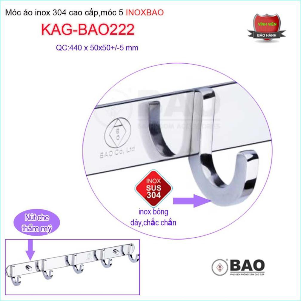 Móc treo đồ cao cấp Inox Bảo, móc áo phòng tắm Inox SUS304 KAG-BAO222