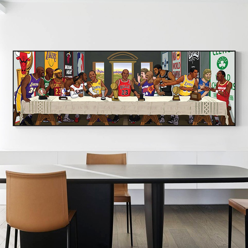 The last supper Tranh canvas Treo Tường In Hình Cầu Thủ Bóng Rổ nba michael jordan lebron james kobe bryant Thể Thao Cho Người Hâm Mộ