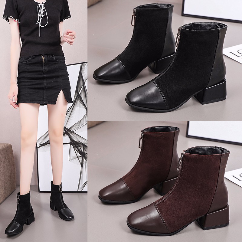 Giày boots Martin có khóa kéo phía trước phong cách Hàn Quốc cổ điển size lớn 35 ~ 42 | BigBuy360 - bigbuy360.vn