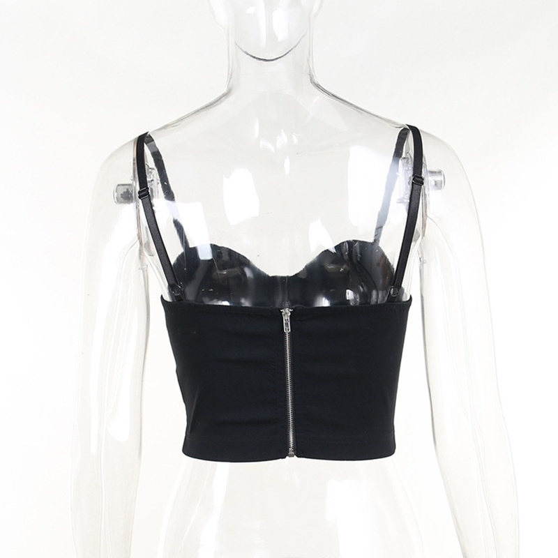 Áo Croptop Sát Nách Khóa Kéo Sau Lưng Phong Cách Gothic Punk Cá Tính Dành Cho Nữ