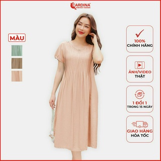 Đầm nữ CARDINA chất đũi cao cấp dáng suông xếp ly ngực tay bồng điệu đà 3VD08