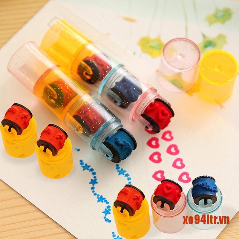 XOITR  Plastic Mini Ink Stamp Roller Diary Seal Fun Kids Toy Ink Pad Cartoon DIY