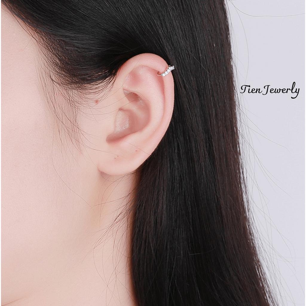 Khuyên tai bạc s925 nữ chữ V đính đá sang trọng, bông tai bạc ý phong cách nữ tính - Tien Jewelry