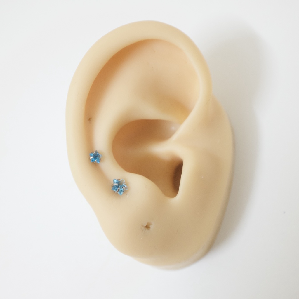 [1 Chiếc] Khuyên Tai Titan Đá Xanh Dương Unisex Màu Bạc Đuôi Bi Không Gỉ Sét Không Ngứa Bông Tai Nam Julies Box 66