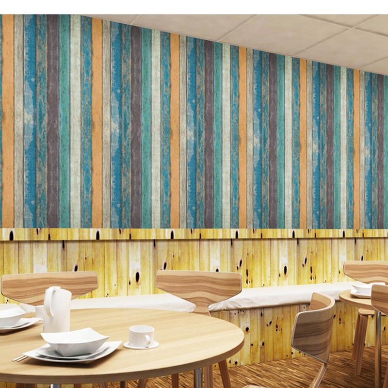 Giấy dán tường họa tiết vân gỗ phong cách retro trang trí nhà