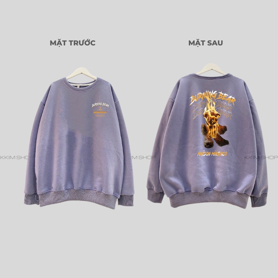 Áo Nỉ SWEATER MIKENCO BURNING BEAR, Áo Nỉ Dài Tay Form Rộng Oversize Unisex Nam Nữ, Chất Nỉ dày dặn cao cấp. KKim Shop