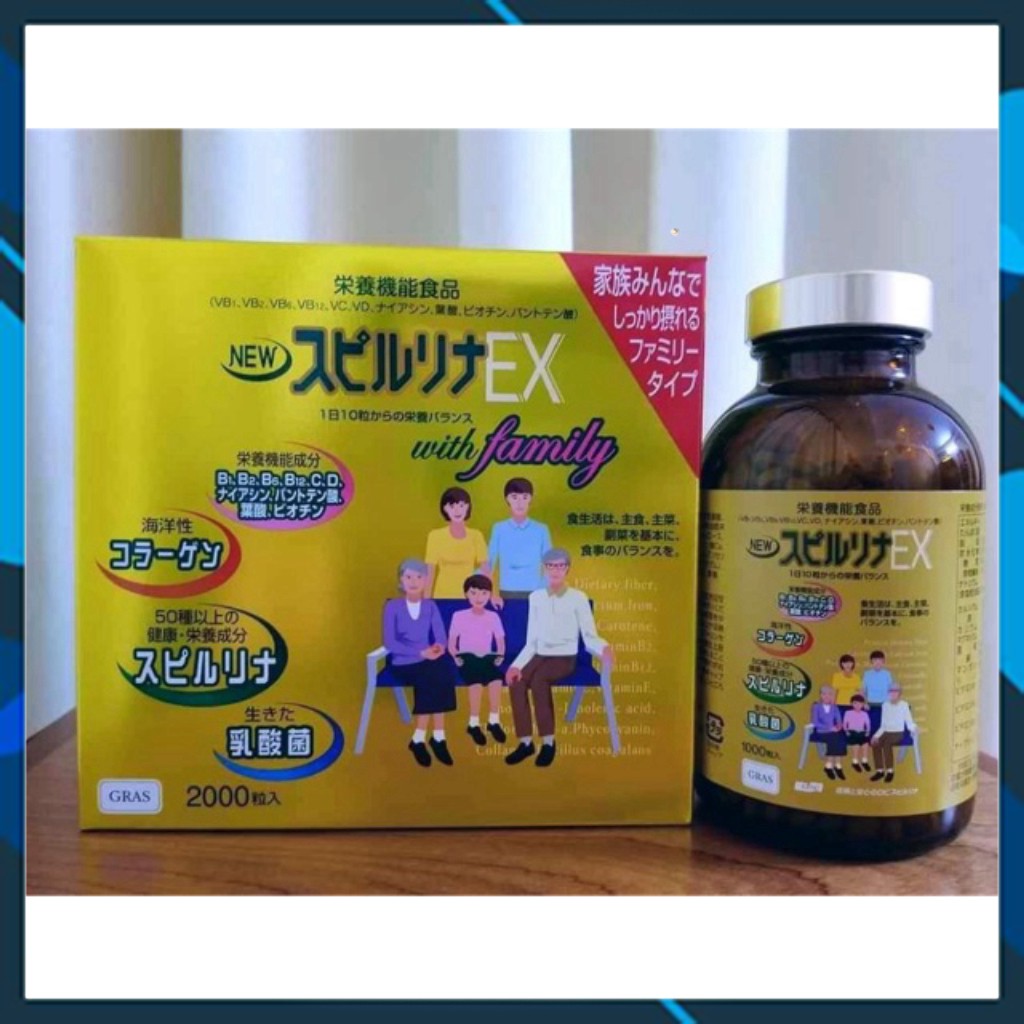 Tảo vàng Spirulina EX Nhật Bản (1 set 2 lọ, mỗi lọ 1000 viên)