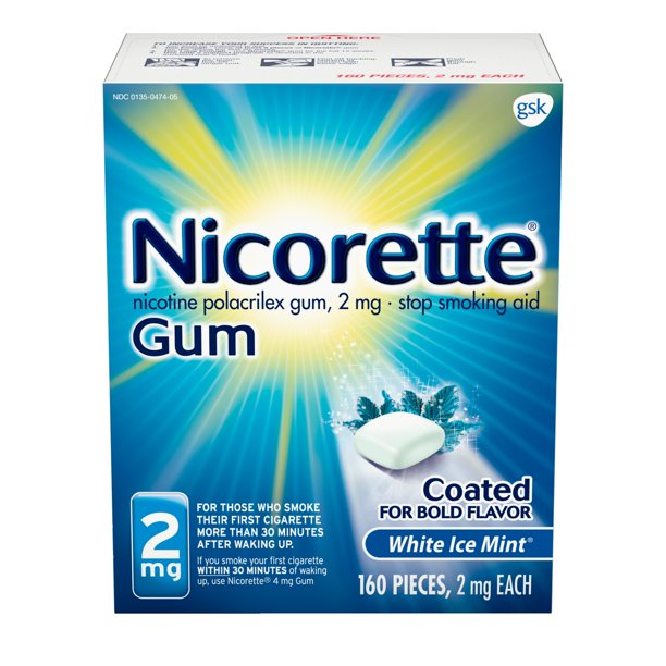 Kẹo cao su cai thuốc Nicorette Gum White Ice Mint 4mg và 2mg