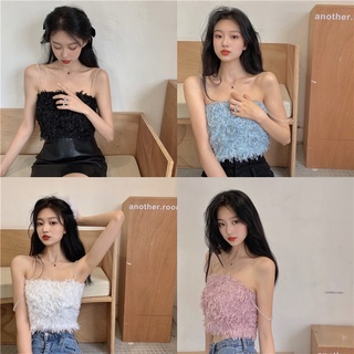 Áo Hai Dây Croptop Lông Vũ Dây Ngọc Thiết Kế Ôm Sát Tôn Dáng