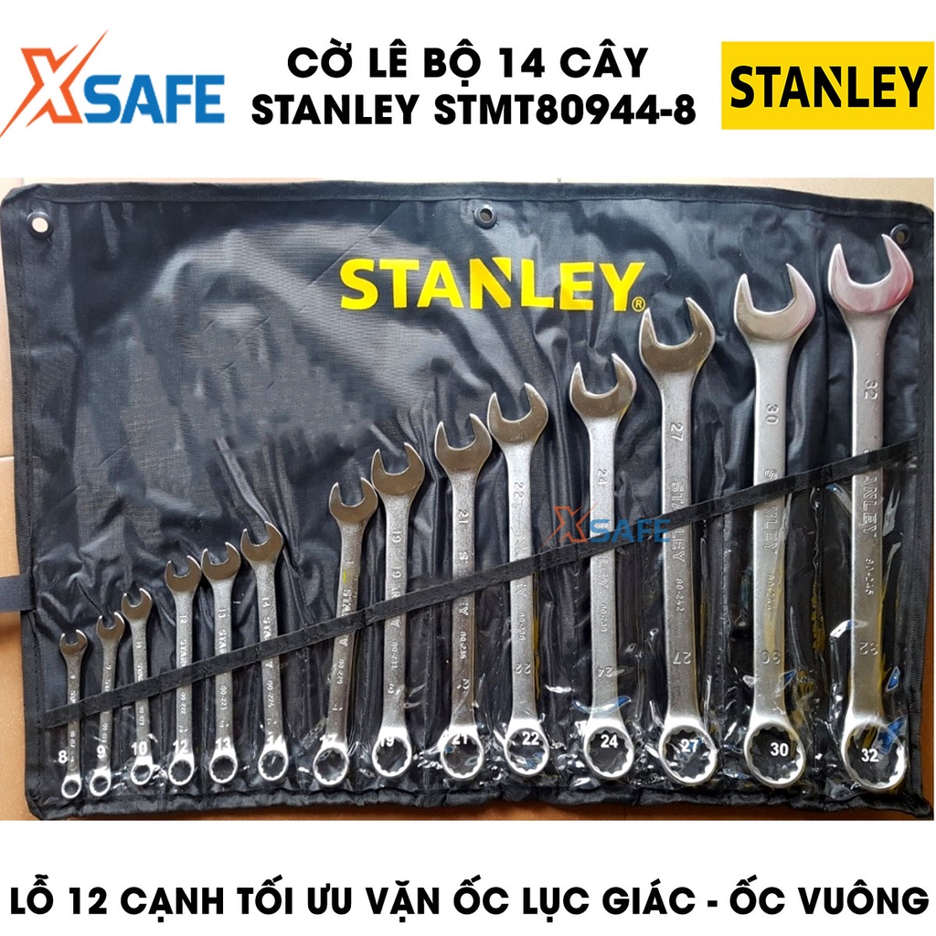 Bộ 14 cờ lê 8-32MM STANLEY STMT80944-8 thép Chrome Vanadium, đầy đủ kích thước, chống trượt, túi đựng chịu tải cao