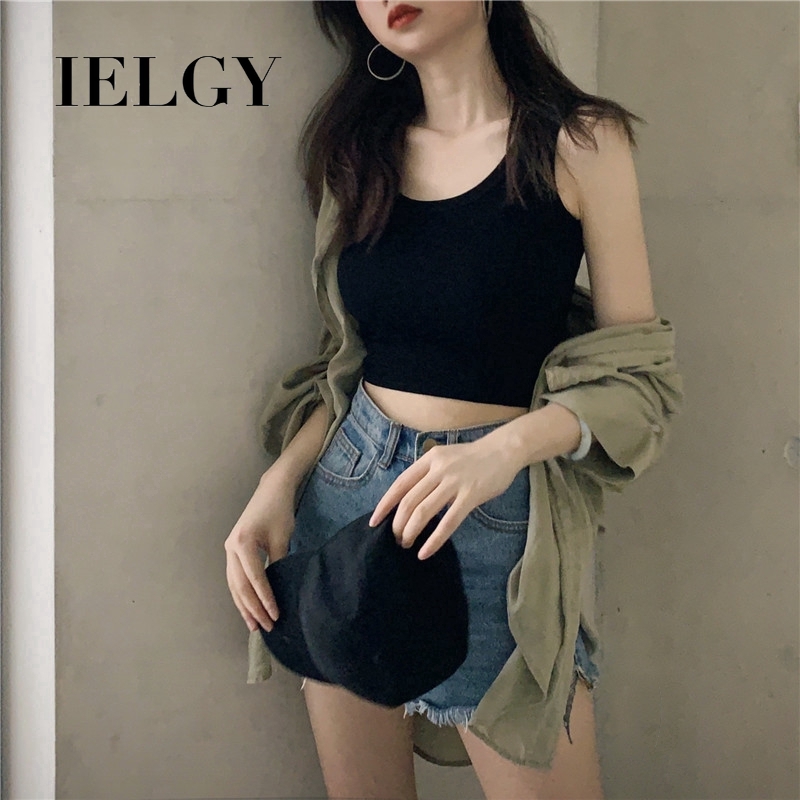 Áo hai dây IELGY dáng ngắn nhiều màu tùy chọn phong cách thời trang mùa hè cho nữ
