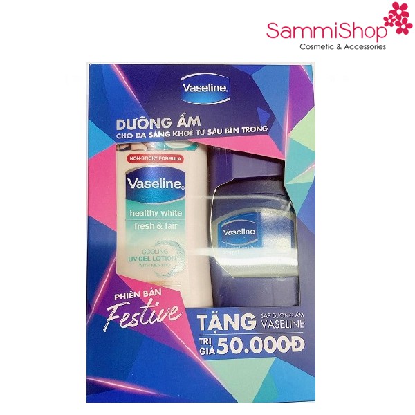Combo Gel dưỡng thể Vaseline Healthy White Fresh&Fair Cooling UV Gel Lotion 200ml+sáp dưỡng ẩm
