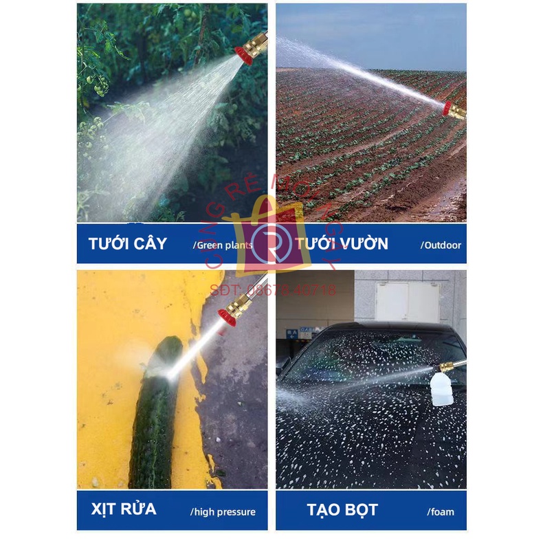 Máy rửa xe cao áp cầm tay dùng pin, rửa xe không dây pin 24V, 48V, công suất 500W