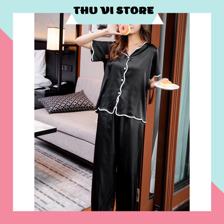Đồ Bộ Pijama, Bộ Mặc Nhà Áo Nữ Lụa Tay Ngắn Quần Dài Cổ Lật Gợn Sóng Chất Liệu Lụa Satin Nhiều Màu, Form Rộng Rãi Thoáng | BigBuy360 - bigbuy360.vn