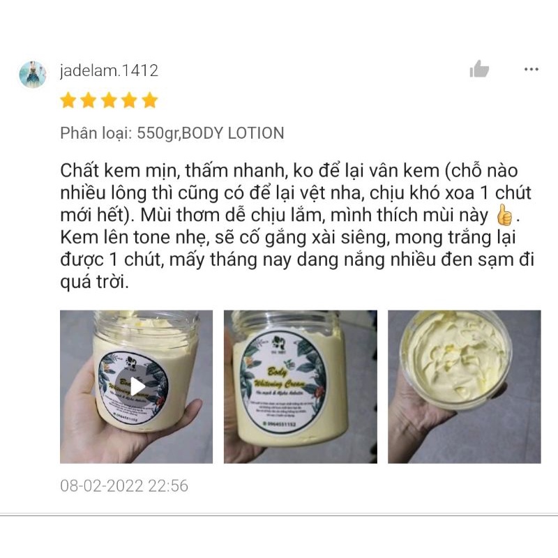 Kem trắng da body Handmade, bật tone sau 7 ngày(tặng ttb cafe)