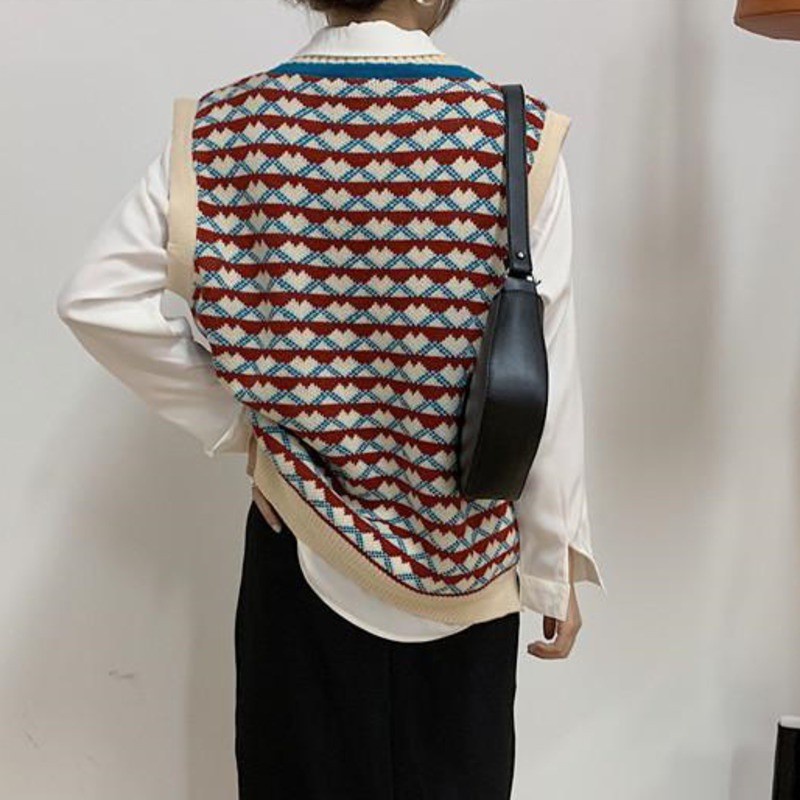 Áo Khoác Len Không Tay Cổ Chữ V Phong Cách Retro Cho Nữ