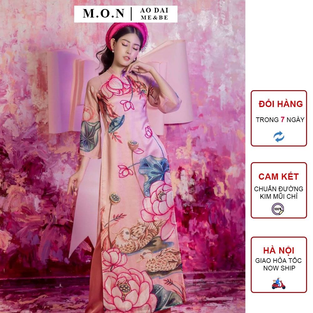 Áo Dài Cách Tân Nữ Thiết Kế Tơ Sen Mềm Mịn Màu Hồng