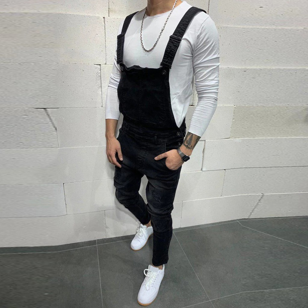 janesame_Mens  Button Pocket Jeans Overall Jumpsuit  Streetwear  Overall Suspender Pants