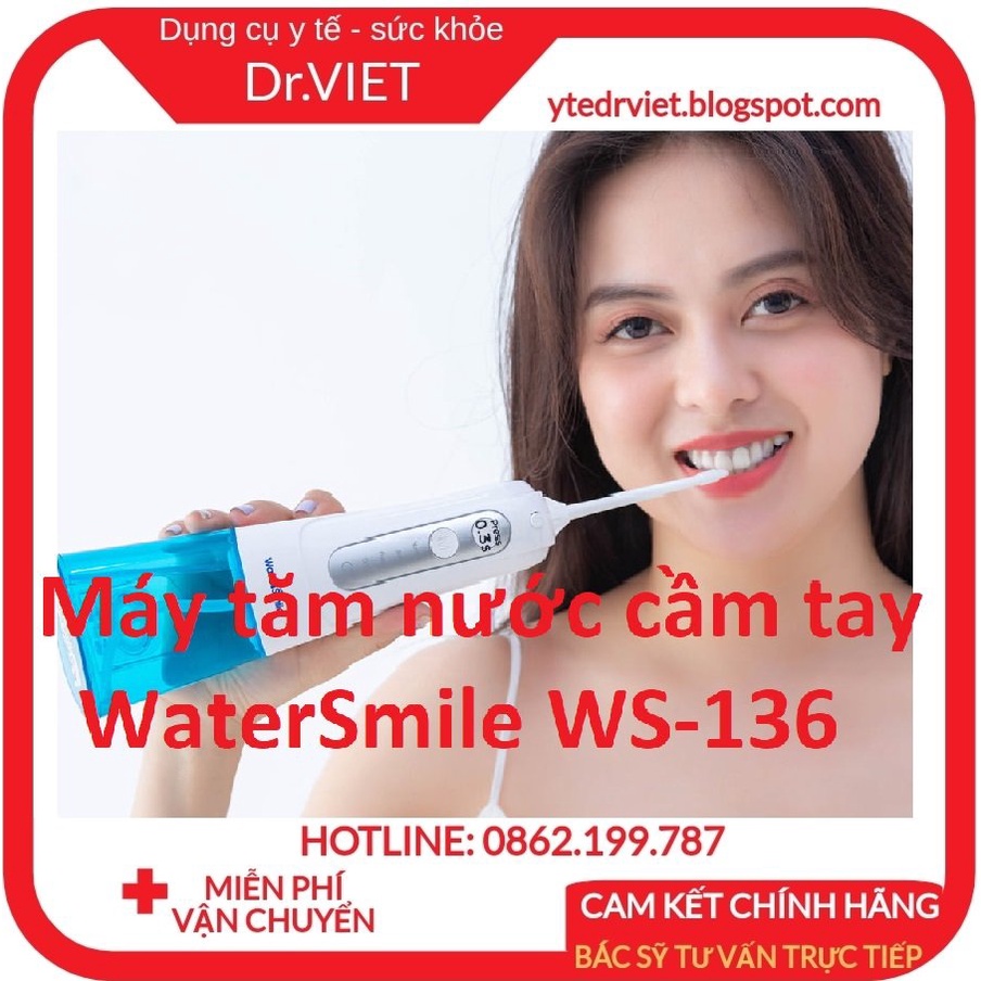 Máy tăm nước cầm tay WaterSmile WS-136- làm sạch sâu kẽ răng, giảm chảy máu nướu, giảm sưng và đau, sạch lưỡi, mảng bám