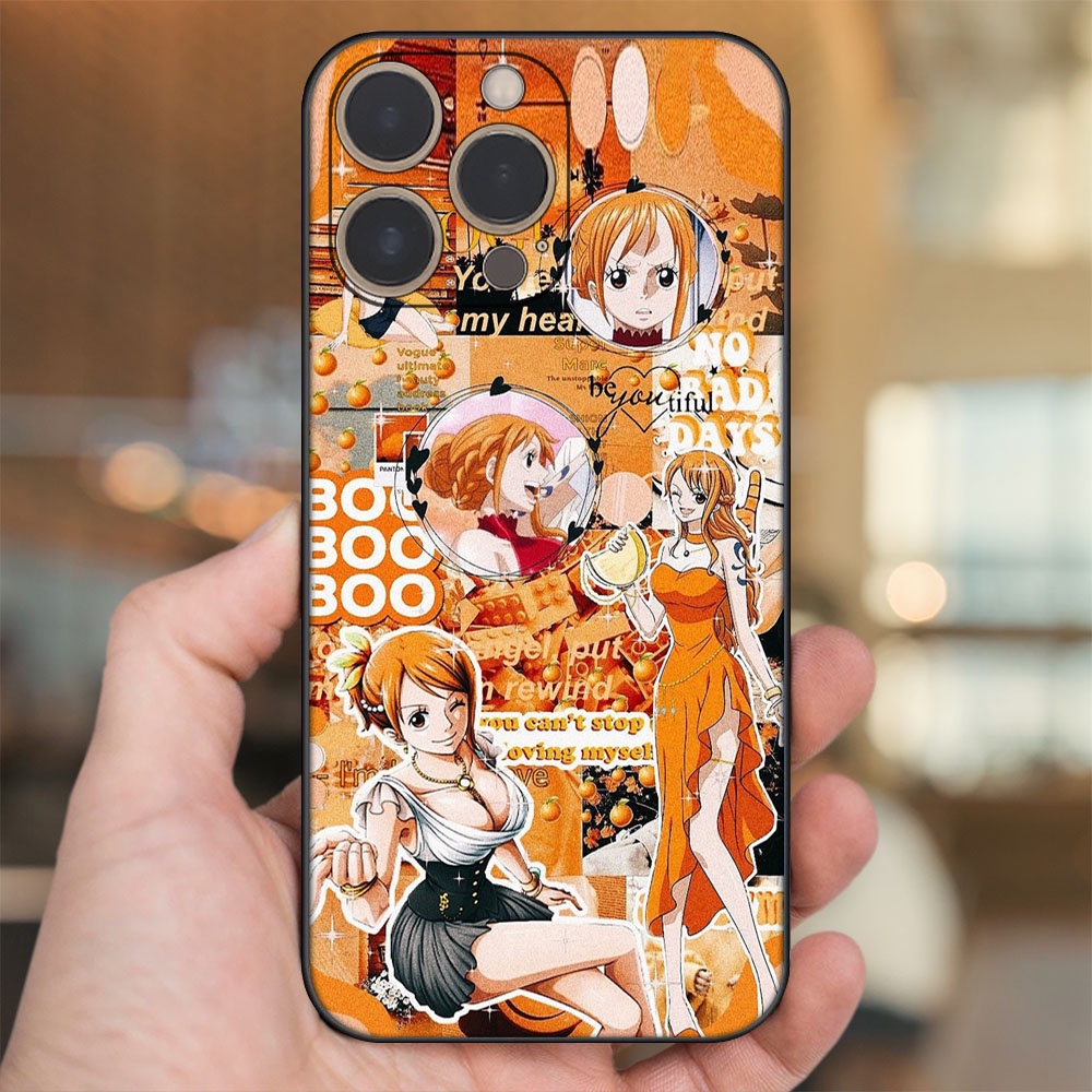 Ốp lưng iPhone 14 Pro dẻo đen cạnh vuông in hình Nami One Piece Đảo Hải Tặc