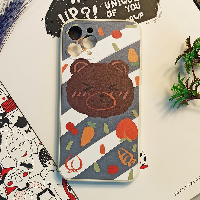 [ỐP ĐIỆN THOẠI IPHONE] Ốp lưng iphone gấu nâu của quả siêu cute viền vuông cho iphone7/8/se2020/x/13pro/xsmax/11pro/xr